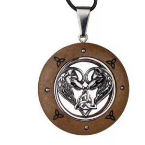 Pendentif Bois et Acier Loups Celtiques